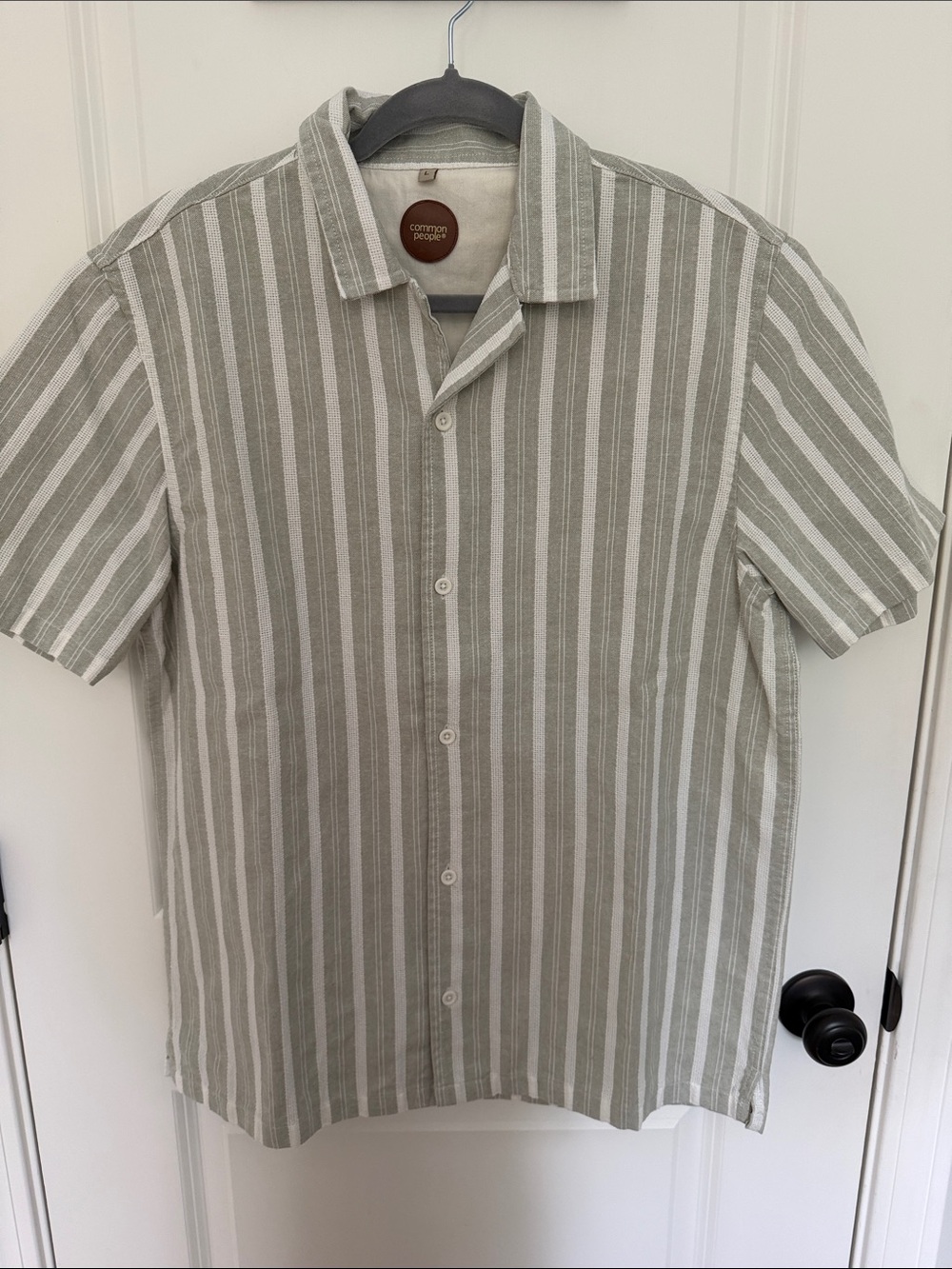 Men's Green Stripe Short-Sleeve Button Shirt